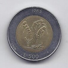 SAN MARINAS 500 LIRE 1983 KM # 153 VF Atominio karo grėsmė SAN MARINAS 500 LIRE 1983 KM # 153 VF Atominio karo grėsmė