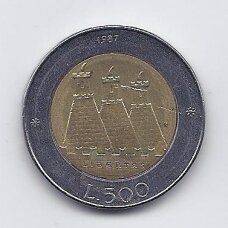 SAN MARINAS 500 LIRE 1987 KM # 209 VF San Marino miestas SAN MARINAS 500 LIRE 1987 KM # 209 VF San Marino miestas