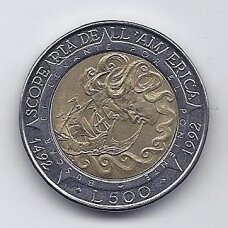 SAN MARINAS 500 LIRE 1992 KM # 286 VF Kolumbas SAN MARINAS 500 LIRE 1992 KM # 286 VF Kolumbas