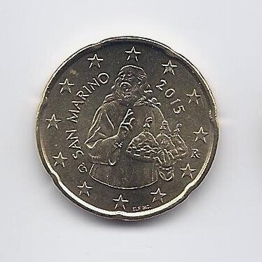 SAN MARINAS 20 EURO CENTS 2015 KM # 483 UNC