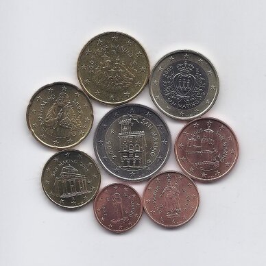 SAN MARINAS 2005 m. pilnas euro monetų rinkinys