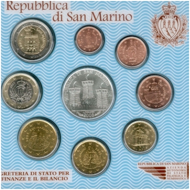 San Marinas 2005 m. euro monetų rinkinys su 5 eurų sidabrine Antonio Onofri moneta 1