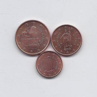 SAN MARINO 2006 - 2012 mini euro set: 1, 2, 5 cents