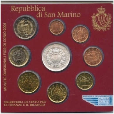 San Marinas 2006 m. euro monetų rinkinys su 5 eurų sidabrine Melchiorre Delfico moneta 1