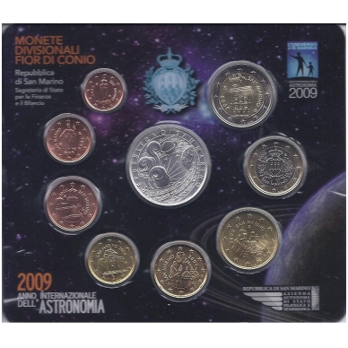 San Marinas 2009 m. euro monetų rinkinys su 5 eurų sidabrine moneta Astronomijai 1