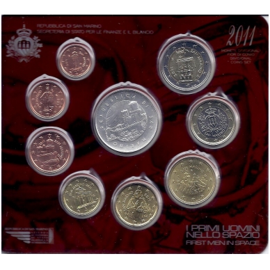 San Marinas 2011 m. euro monetų rinkinys su 5 eurų sidabrine moneta 1