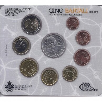 San Marino 2014 full euro coin set with 5 euro silver coin ( Gino Bartali) 2