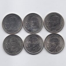 SERBIJA 2006 - 2012 m. 6 X 20 DINARA monetų rinkinys
