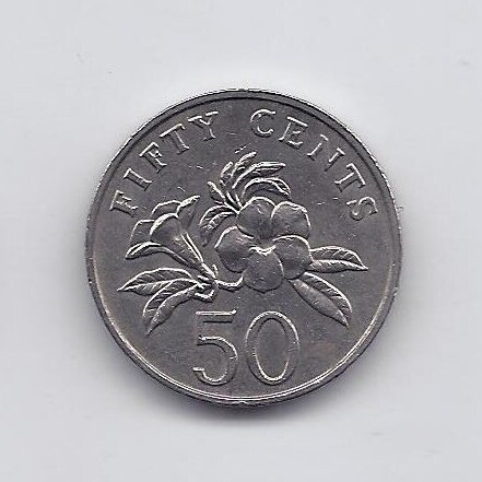 SINGAPŪRAS 50 CENTS 1989 KM # 53 VF