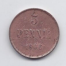 SUOMIJA 5 PENNIA 1908 KM # 15 VG/F (valyta) SUOMIJA 5 PENNIA 1908 KM # 15 VG/F (valyta)