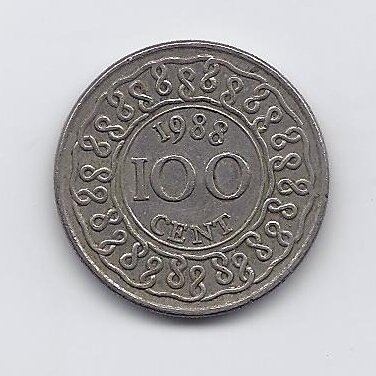 SURINAMAS 100 CENTS 1988 KM # 23 VF