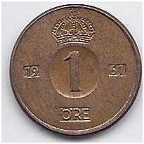 SWEDEN 1 ORE 1961 U KM # 820 VF