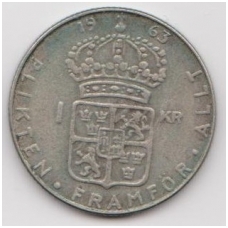 ŠVEDIJA 1 KRONA 1963 KM # 826 VF