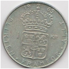 ŠVEDIJA 1 KRONA 1965 KM # 826 VF