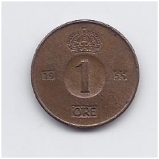SWEDEN 1 ORE 1955 KM # 820 VF