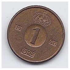 SWEDEN 1 ORE 1960 KM # 820 VF SWEDEN 1 ORE 1960 KM # 820 VF