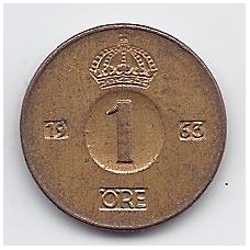 SWEDEN 1 ORE 1963 KM # 820 VF