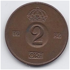 SWEDEN 2 ORE 1956 KM # 821 VF SWEDEN 2 ORE 1956 KM # 821 VF