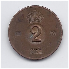 SWEDEN 2 ORE 1957 KM # 821 VF SWEDEN 2 ORE 1957 KM # 821 VF