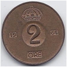 SWEDEN 2 ORE 1964 KM # 821 VF SWEDEN 2 ORE 1964 KM # 821 VF