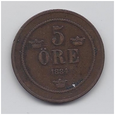 SWEDEN 5 ORE 1884 KM # 736 F/VF SWEDEN 5 ORE 1884 KM # 736 F/VF