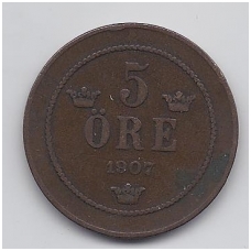 SWEDEN 5 ORE 1907 KM # 770 VF SWEDEN 5 ORE 1907 KM # 770 VF