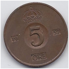 SWEDEN 5 ORE 1957 KM # 822 VF