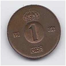 SWEDEN 1 ORE 1964 KM # 820 VF