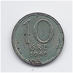 SWEDEN 10 ORE 1949 KM # 813 VF