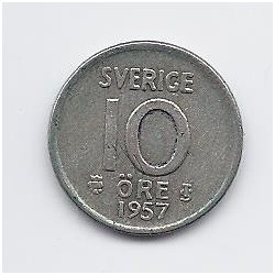 SWEDEN 10 ORE 1957 KM # 823 VF