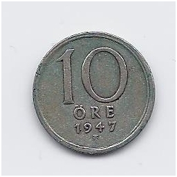 SWEDEN 10 ORE 1947 KM # 813 VF