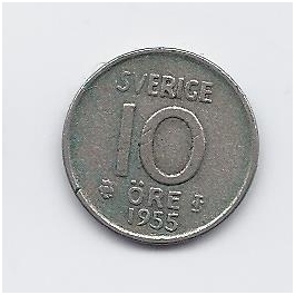 SWEDEN 10 ORE 1955 KM # 823 VF