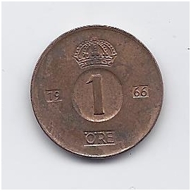 SWEDEN 1 ORE 1966 KM # 820 VF