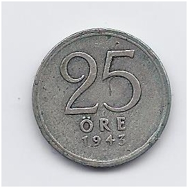 SWEDEN 25 ORE 1943 KM # 816 VF