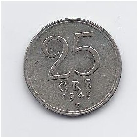 SWEDEN 25 ORE 1949 KM # 816 VF