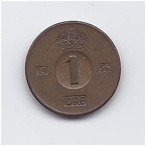 SWEDEN 1 ORE 1956 KM # 820 VF