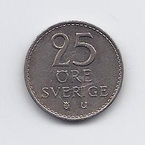 SWEDEN 25 ORE 1973 KM # 836 XF/AU