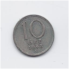 SWEDEN 10 ORE 1948 KM # 813 VF