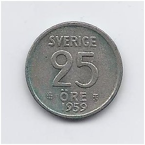 SWEDEN 25 ORE 1959 KM # 824 VF
