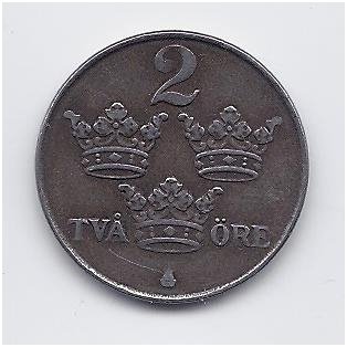 SWEDEN 2 ORE 1945 KM # 811 VF