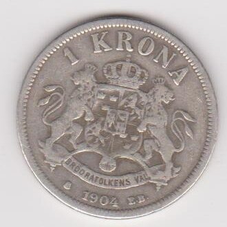 SWEDEN 1 KRONA 1904 KM # 760 VF