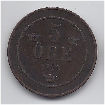 SWEDEN 5 ORE 1899 KM # 757 F/VF