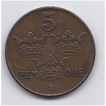 SWEDEN 5 ORE 1937 KM # 779 VF