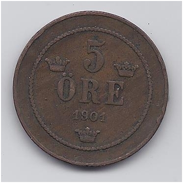 SWEDEN 5 ORE 1901 KM # 757 VF