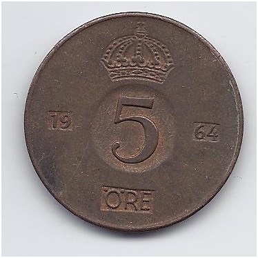 SWEDEN 5 ORE 1964 KM # 822 VF