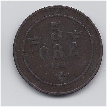 SWEDEN 5 ORE 1890 KM # 757 VF
