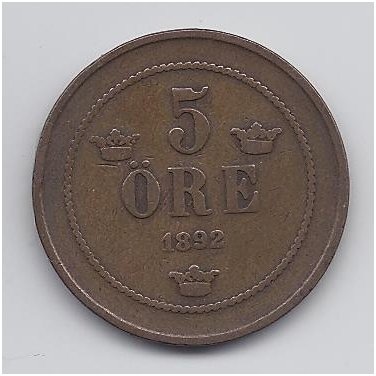 SWEDEN 5 ORE 1892 KM # 757 F/VF
