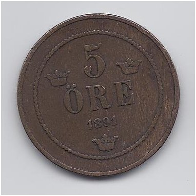SWEDEN 5 ORE 1891 KM # 757 VF
