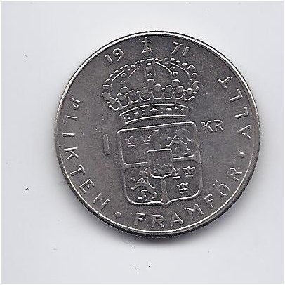 SWEDEN 1 KRONA 1971 KM # 826a XF