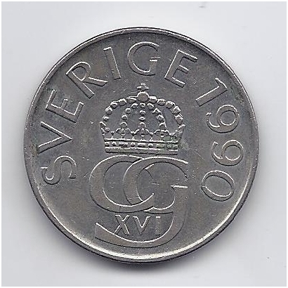 ŠVEDIJA 5 KRONOR 1990 KM # 853 VF 1